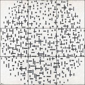 Small image of our reproduction of Composition in Line, Second State by Piet Mondriaan on ceramic tiles tableaus