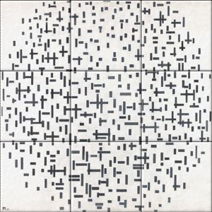 reproduction of Composition in Line, Second State on ceramic tiles tableaus by Piet Mondriaan made by Dutch Art Reproductions