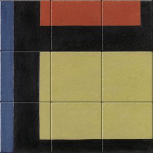 reproduction of Contra-Composition X on ceramic tiles tableaus by Theo van Doesburg made by Dutch Art Reproductions
