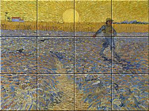 reproduction of The Sower on ceramic tiles tableaus by Vincent van Gogh made by Dutch Art Reproductions