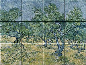reproductie van Olive Grove op Keramische tegeltableaus door Vincent van Gogh gemaakt door Dutch Art Reproductions