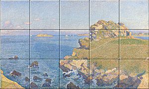 reproduction of Le Per Kiridy on ceramic tiles tableaus by Théo van Rysselberghe made by Dutch Art Reproductions