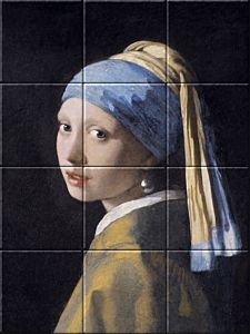 reproduction of Girl with a Pearl Earring  on ceramic tiles tableaus by Johannes Vermeer made by Dutch Art Reproductions