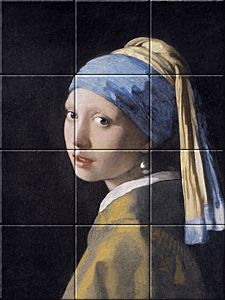 reproduction of Girl with a Pearl Earring  on ceramic tiles tableaus by Johannes Vermeer made by Dutch Art Reproductions