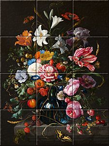 reproduction of Vase of Flowers on ceramic tiles tableaus by Jan Davidsz. De Heem made by Dutch Art Reproductions