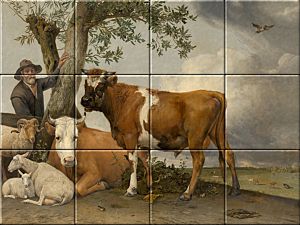 reproduction of The Bull on ceramic tiles tableaus by Paulus Potter made by Dutch Art Reproductions