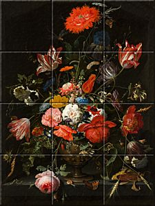 Flowers in a Metal Vase