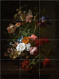 Reproduction of Vase with Flowers by Rachel Ruysch on ceramic tiles made by Dutch Art Reproductions