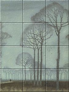 reproduction of Row of trees  on ceramic tiles tableaus by Jan Mankes made by Dutch Art Reproductions