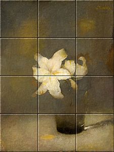 reproduction of Glass with Lily  on ceramic tiles tableaus by Jan Mankes made by Dutch Art Reproductions