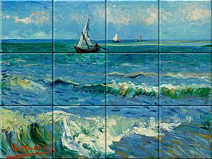 Seascape by Vincent van Gogh on ceramic tile tableau