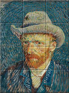 Self-portrait by Vincent van Gogh on ceramic tile tableau.