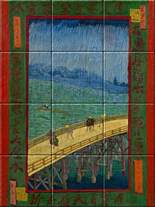 Image of Bridge in the Rain by Vincent van Gogh on a ceramic tile tableau