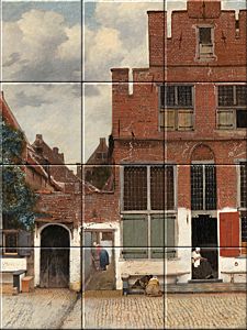 reproductie van The Little Street   op Keramische tegeltableaus door Johannes Vermeer gemaakt door Dutch Art Reproductions