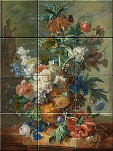 reproductie van Still Life with Flowers op Keramische tegeltableaus door Jan van Huysum gemaakt door Dutch Art Reproductions