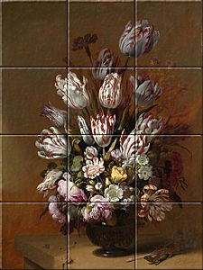 reproduction of Floral Still Life on ceramic tiles tableaus by Hans Bollongier made by Dutch Art Reproductions